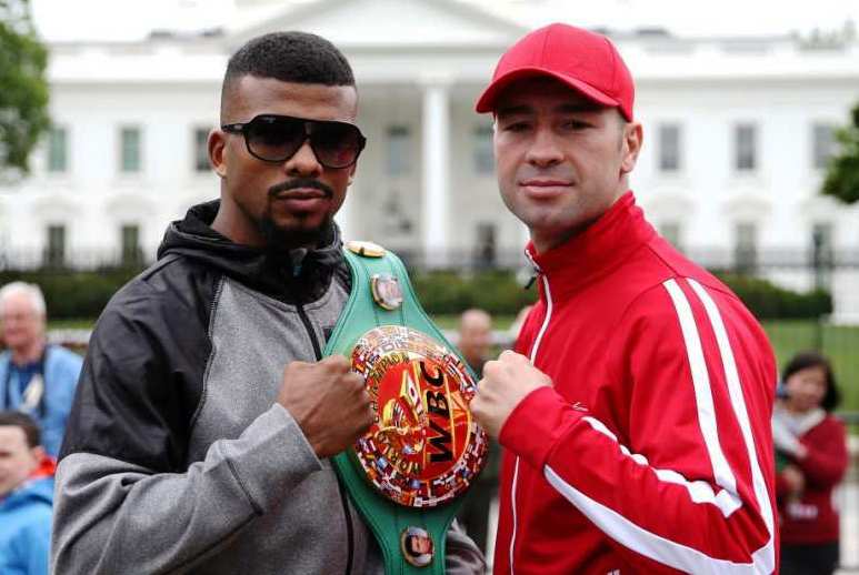 Badou Jack and Lucian Bute pose in front of the White House. 