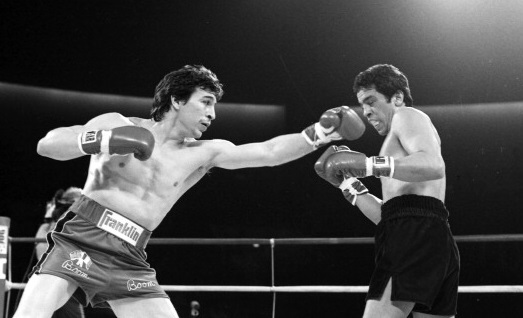 RENO - JANUARY 14,1984: Ray Mancini (L) throws a left jab against Bobby Chacon during the fight at the Lawlor Events Center on January 14, 1984 in Reno, Nevada. Ray Mancini won the WBA World lightweight title. (Photo by: The Ring Magazine/Getty Images)