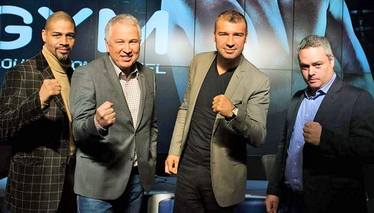 Howard Grant, Yvon Michel, Lucian Bute and Marc Ramsay at yesterday's press conference. 
